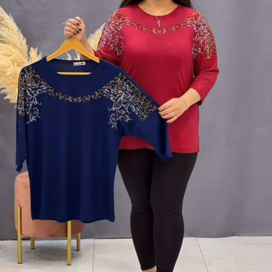 بلوز آستین سه ربع  نگین خرج کار شده