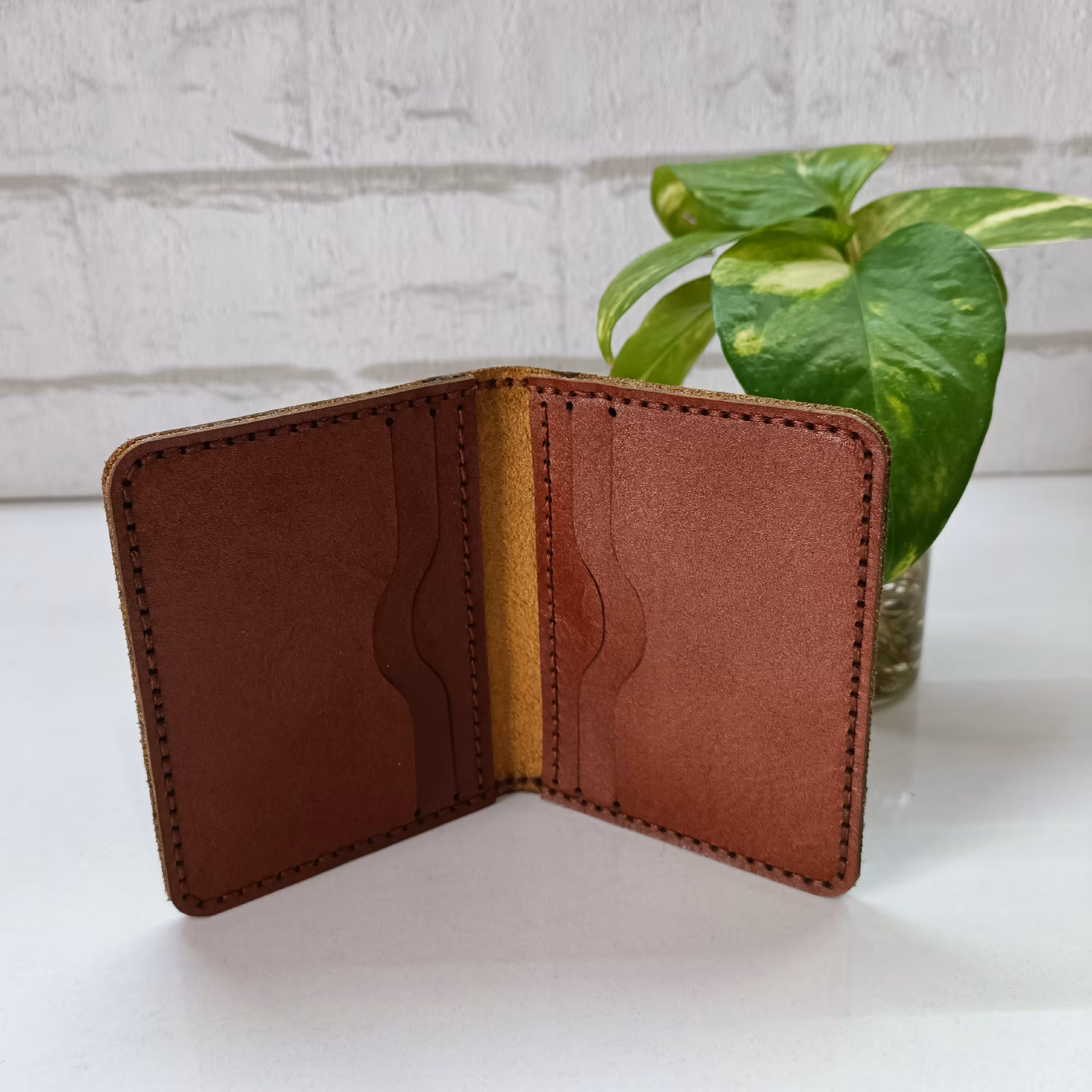 کیف چرم دست دوز جاکارتی قهوه ای 