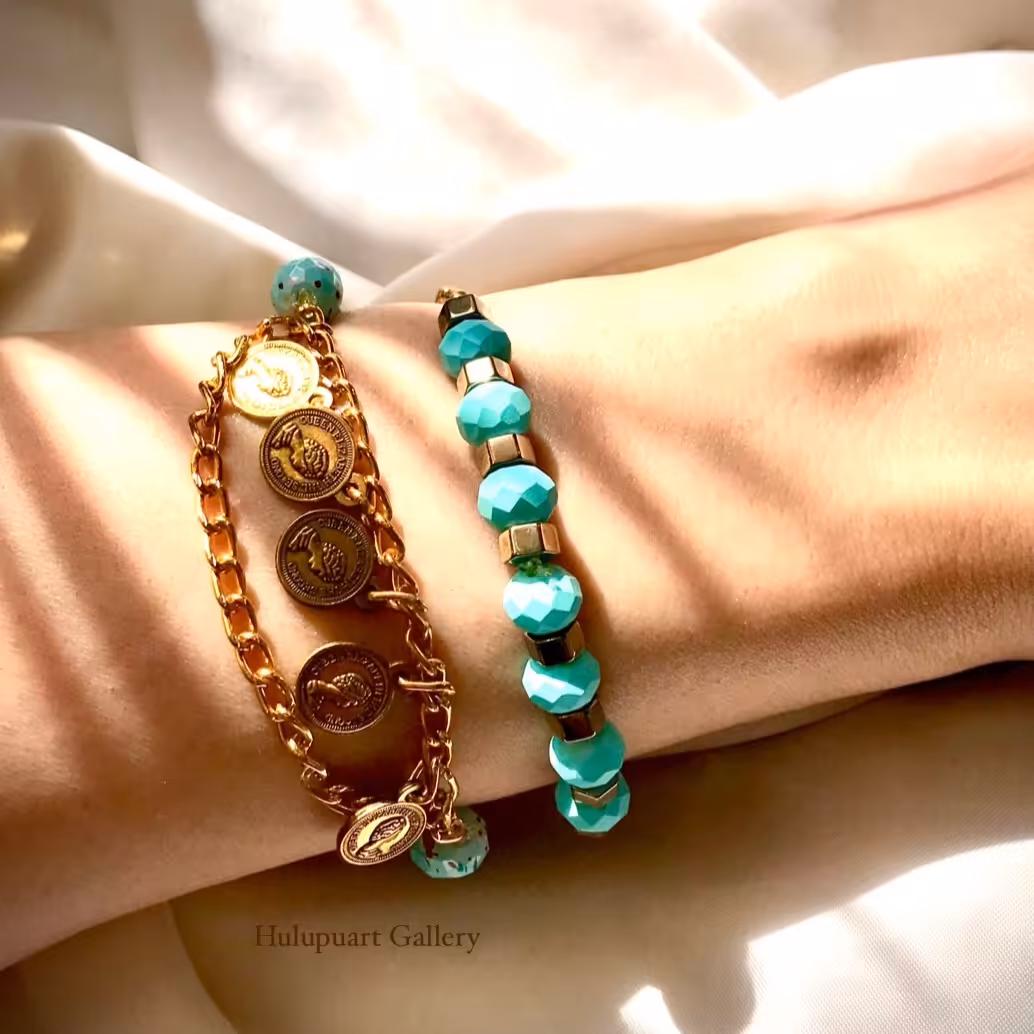 دستبند کشی سنگ اونیکس و زنجیر سکه الیزابت