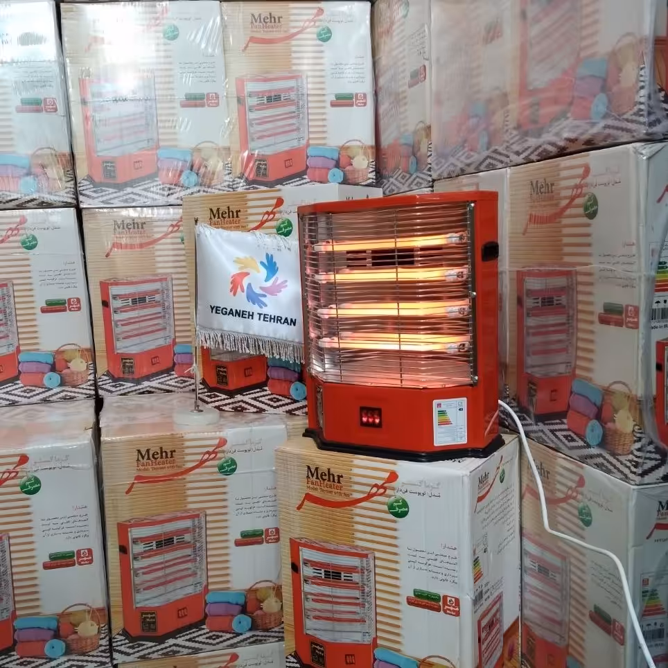 بخاری هیتر برقی 4 شعله فن دار مهر 1500 وات کم مصرف استاندارد دارای قطع کن ایمنی در صورت واژگونی