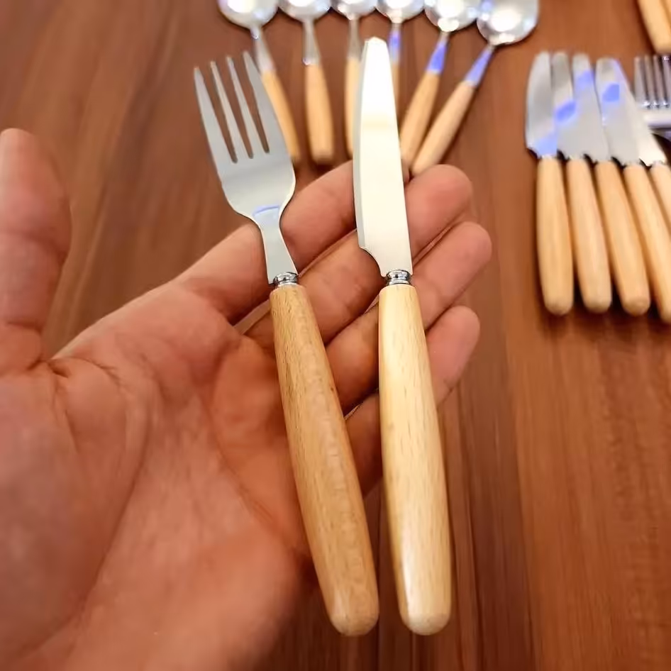 کارد و چنگال میوه دسته بامبو 