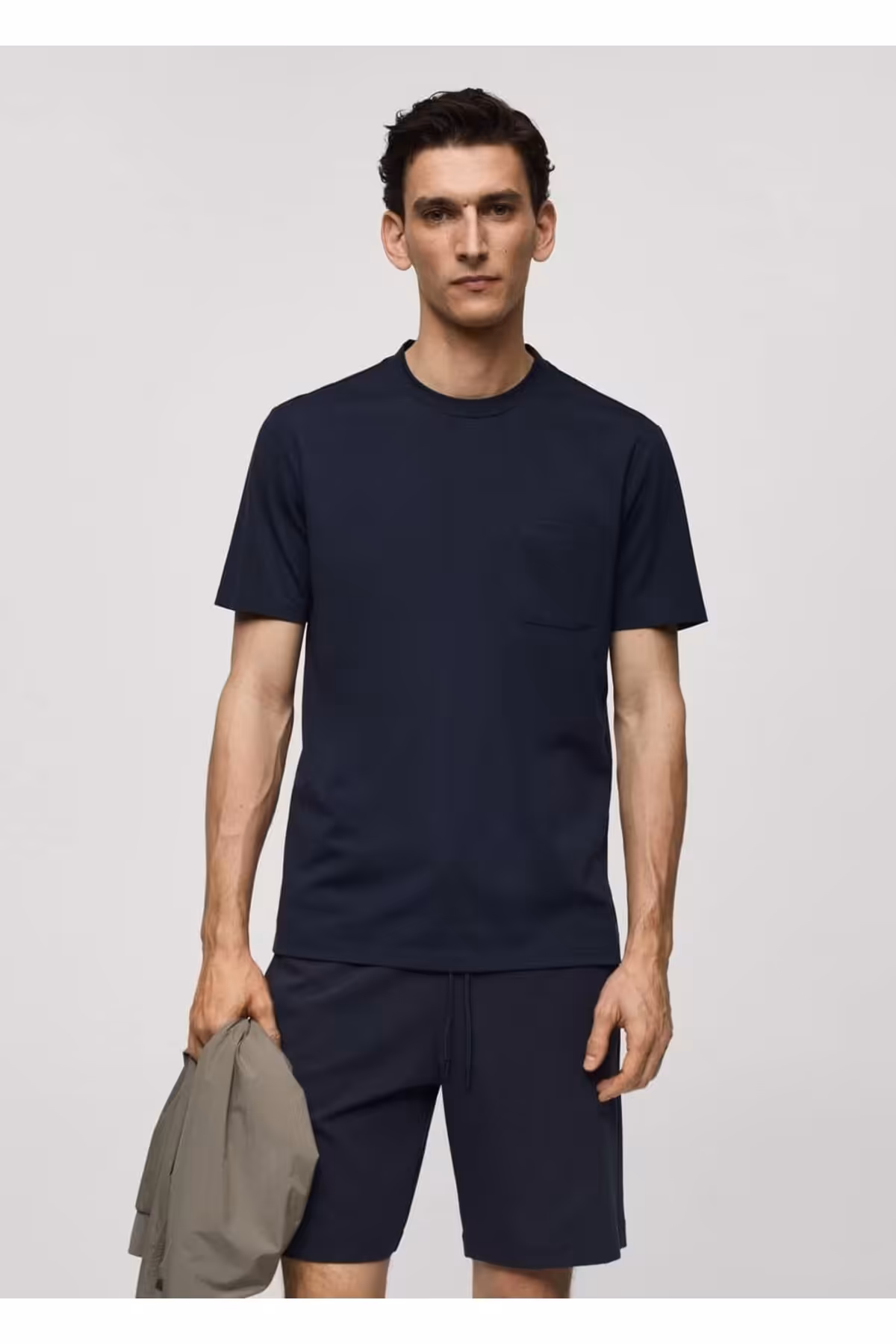 تی شرت آبی مردانه باریک و با جیب منگو MANGO Man