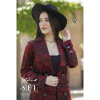 مانتو مخمل مجلسی برند set مدل گلاره رنگ زرشکی کد 1754