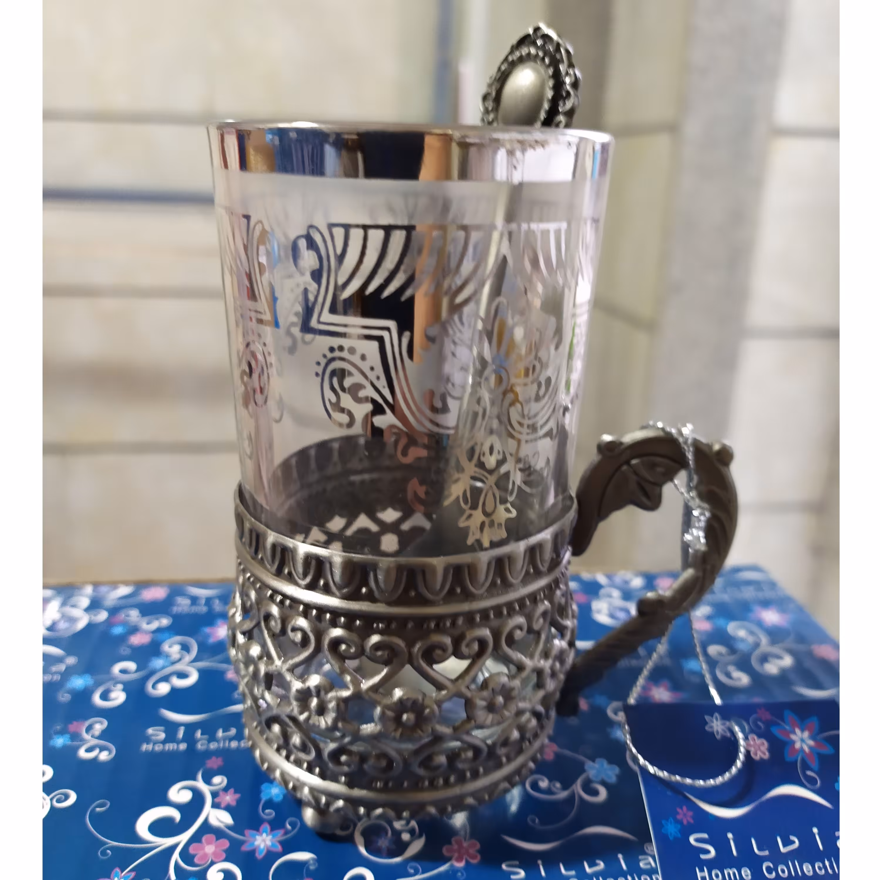 استکان پیوتر اصل 6عدد استکان 6عدد قاشق