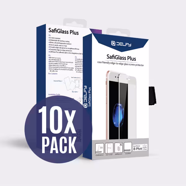 دلفی پک 10 تایی گلس سفید محافظ صفحه نمایش مدل SafiGlass Plus آیفون 8 پلاس - Hiapple.ir