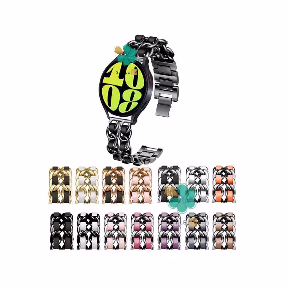 بند ساعت استیل چرمی زنجیری مناسب سامسونگ Galaxy Watch 6