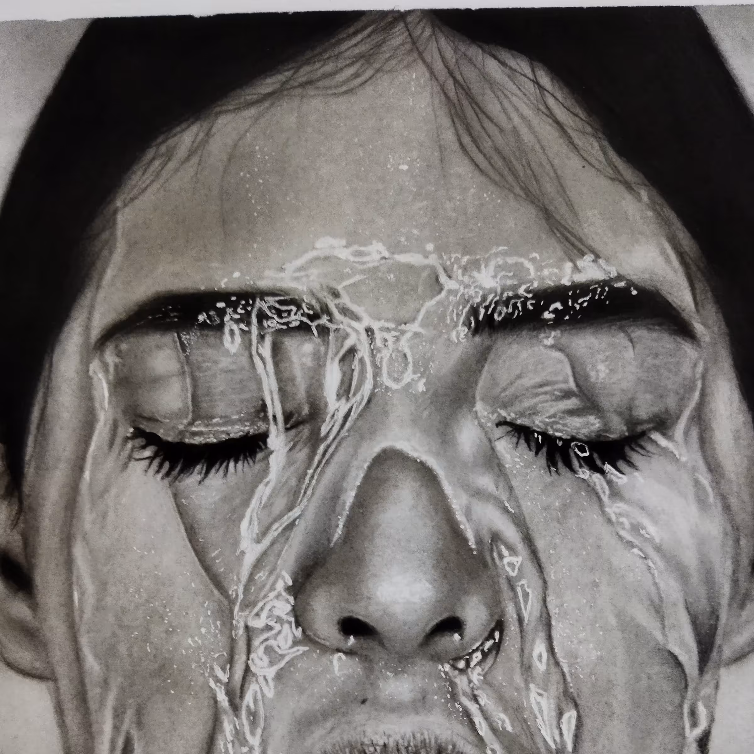 نقاشی سیاه قلم طرح خیس  هایپر رئال  (اندازهA3) بدون قاب