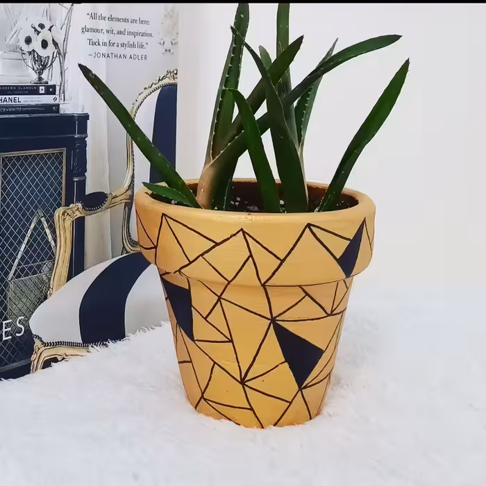 گلدان سفالی طرح مثلث طلایی 1