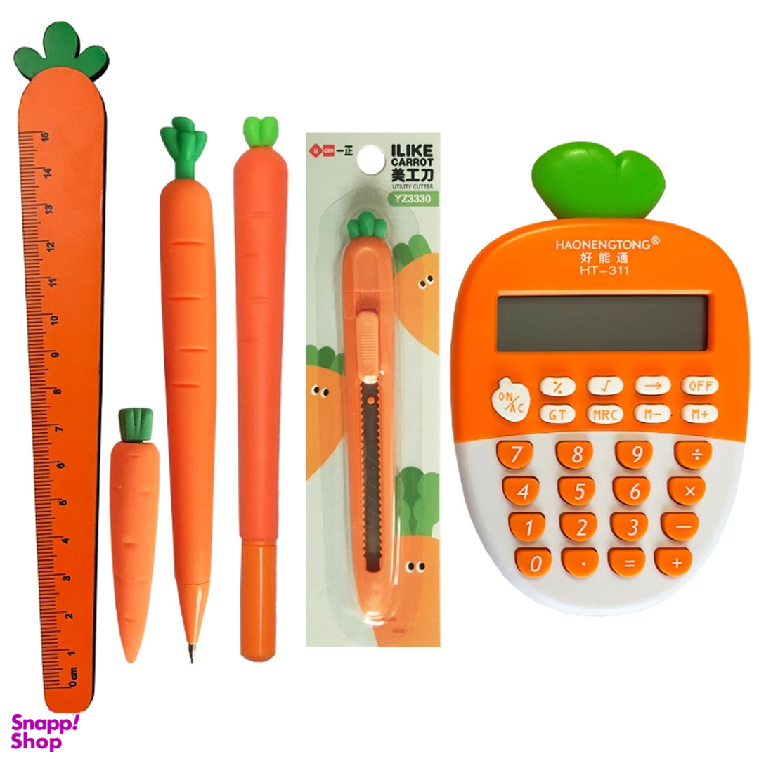 بسته لوازم تحریر طرح هویج تپلی مدل CALC ORA مجموعه 6 عددی