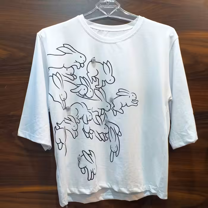 کراپ بلند دخترانه و زنانه آستین سه ربع طرح خرگوش زیر مانتویی ، تن خور آزاد 