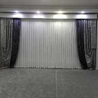 پرده کامل پنجره5متری پتینه ژاکاردی، مخمل کالیفرنیا و کرپ شاین ترک پلیسه