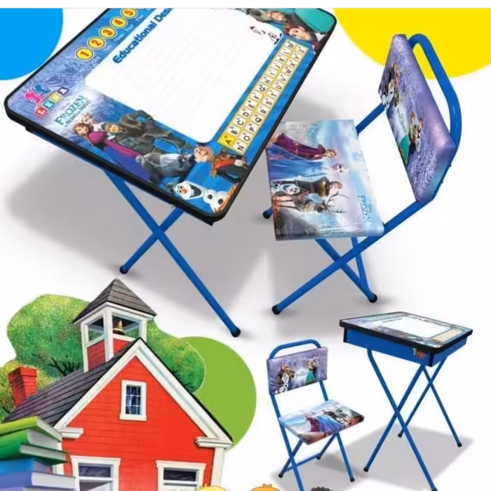 میز تحریر باکس دار همراه صندلی   صفحه رو وایت برد  طرح فروزن 