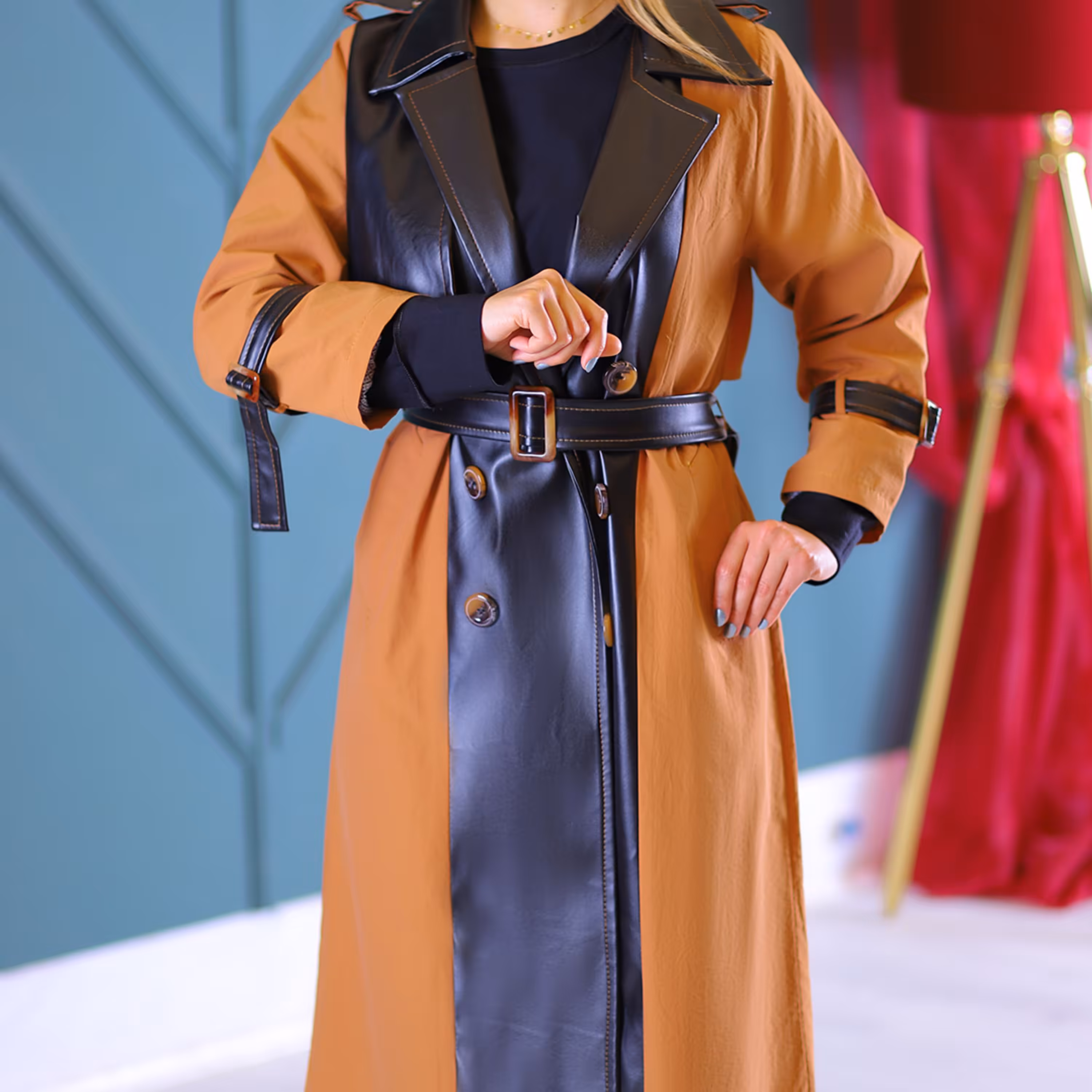 مانتو بارانی جلو چرم کد 3049503