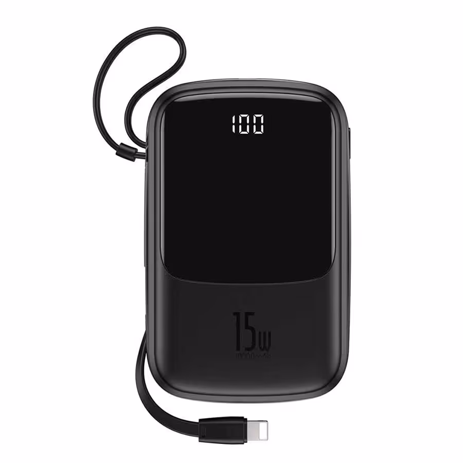 قیمت و خرید پاوربانک بیسوس مدل Qpow PPQD-B01 15W ظرفیت 10000mAH همراه کابل متصل لایتنینگ | یاس ارتباط