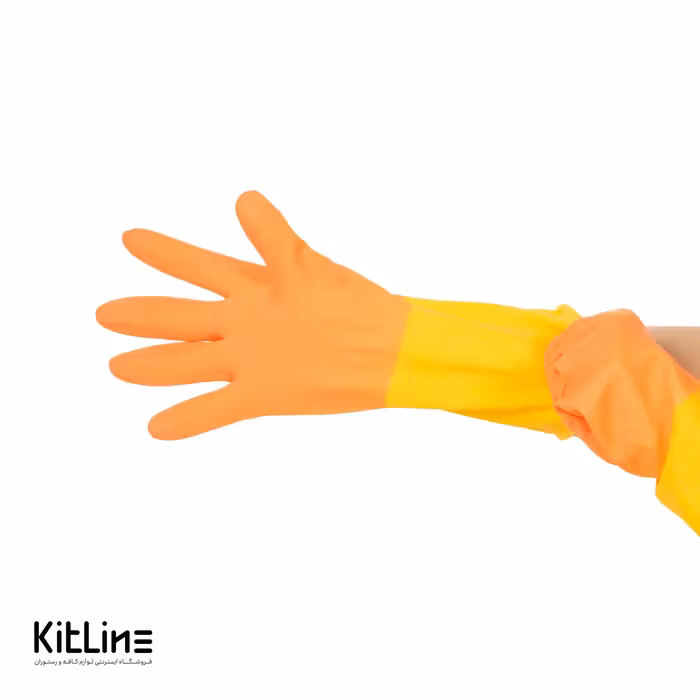 دستکش ظرفشویی ساق کوتاه لاتکس زرد و نارنجی سایز لارج مدل کرال گیلان
