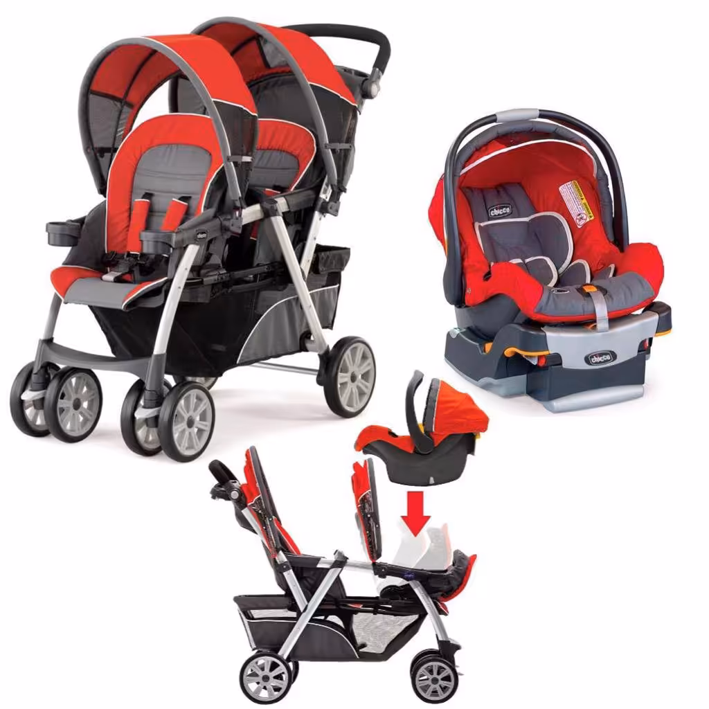 کالسکه دوقلو چیکو مدل کورتینا به همراه کریر  chicoo cortina