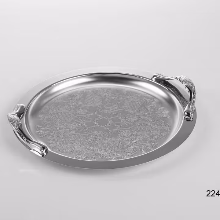 سینی فلزی، گرد  ، ضد زنگ، آهنربا نگیر، نقره ای 