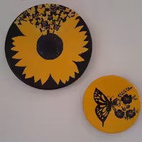 نقاشی روی بشقاب سفالیطرح گل وپروانه درابعاد 25 و16 سانتی