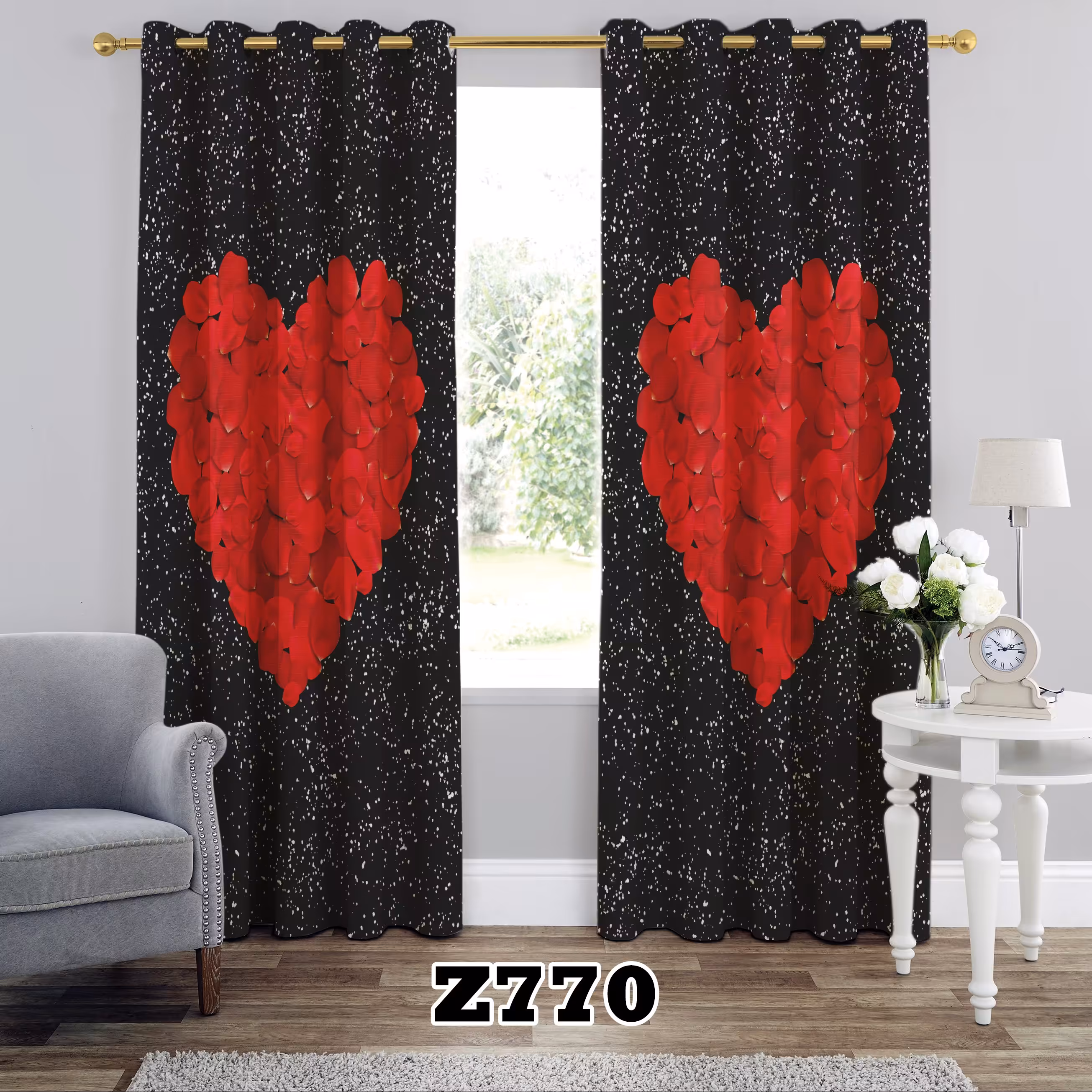 پرده چاپی طرح قلب کد Z770 تک قواره ارتفاع 300 عرض 140 سانت