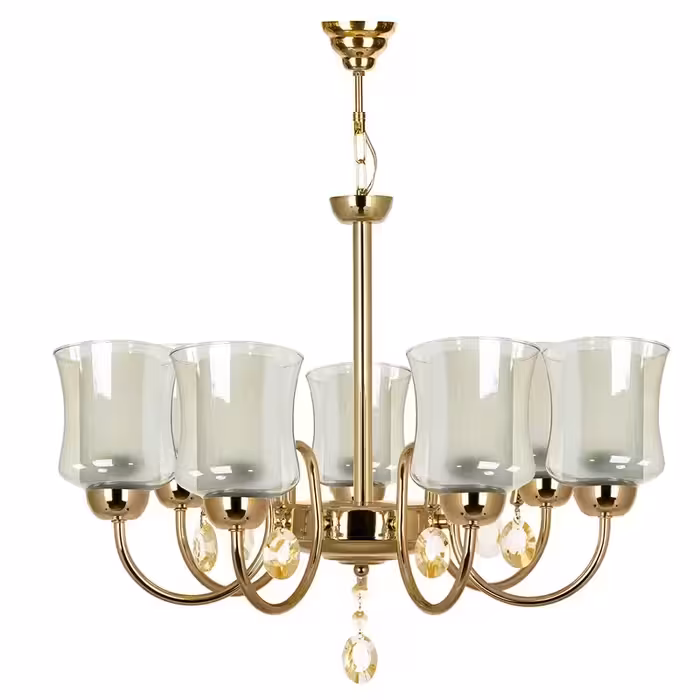 لوستر  برنز  7شعله اسپادان حباب منحنی -چراغ سقفی 7شعله فلزی طلایی استیل کروم با نوردهی عالی آشپز خانه سالن پذیرایی 