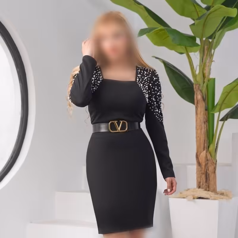 پیراهن مجلسی زنانه کوتاه مرواریدی کرپ سایز 38 تا 52