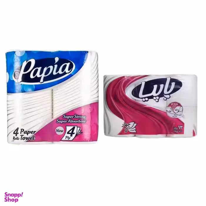 دستمال کاغذی حوله ای و دستمال توالت پاپیا مدل رولی مجموعه 14 عددی