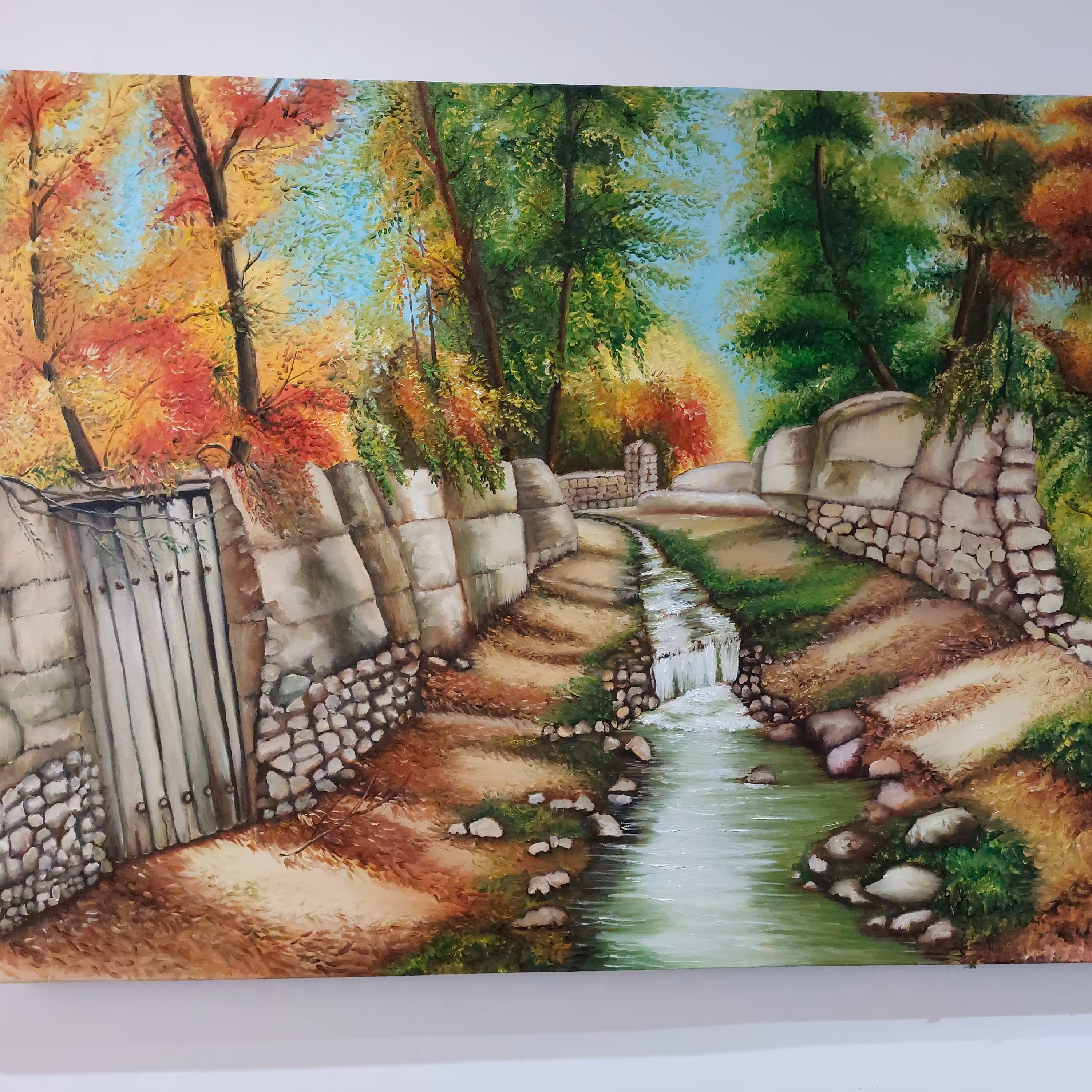 تابلوی رنگ روغن پاییز روستا