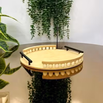 سینی چوبی مهره دار دسته فلزی