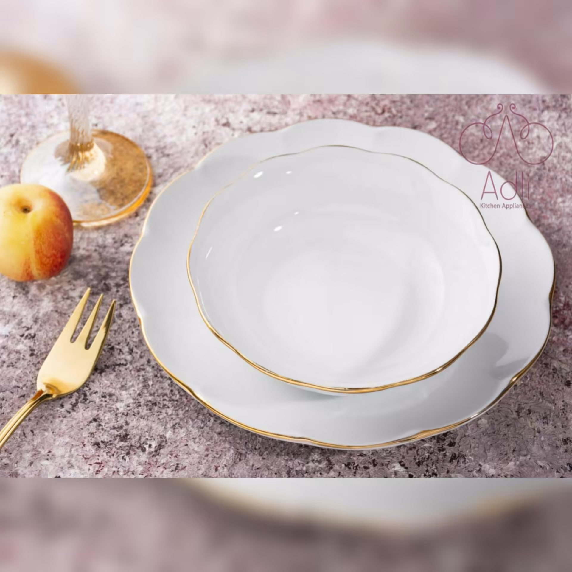 سرویس غذا خوری نیلوفری خط طلا