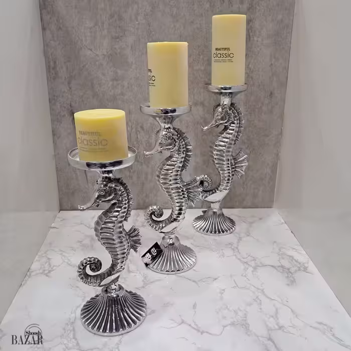 جا شمعی 3 سایز آلومینیوم دکوری اسب دریایی