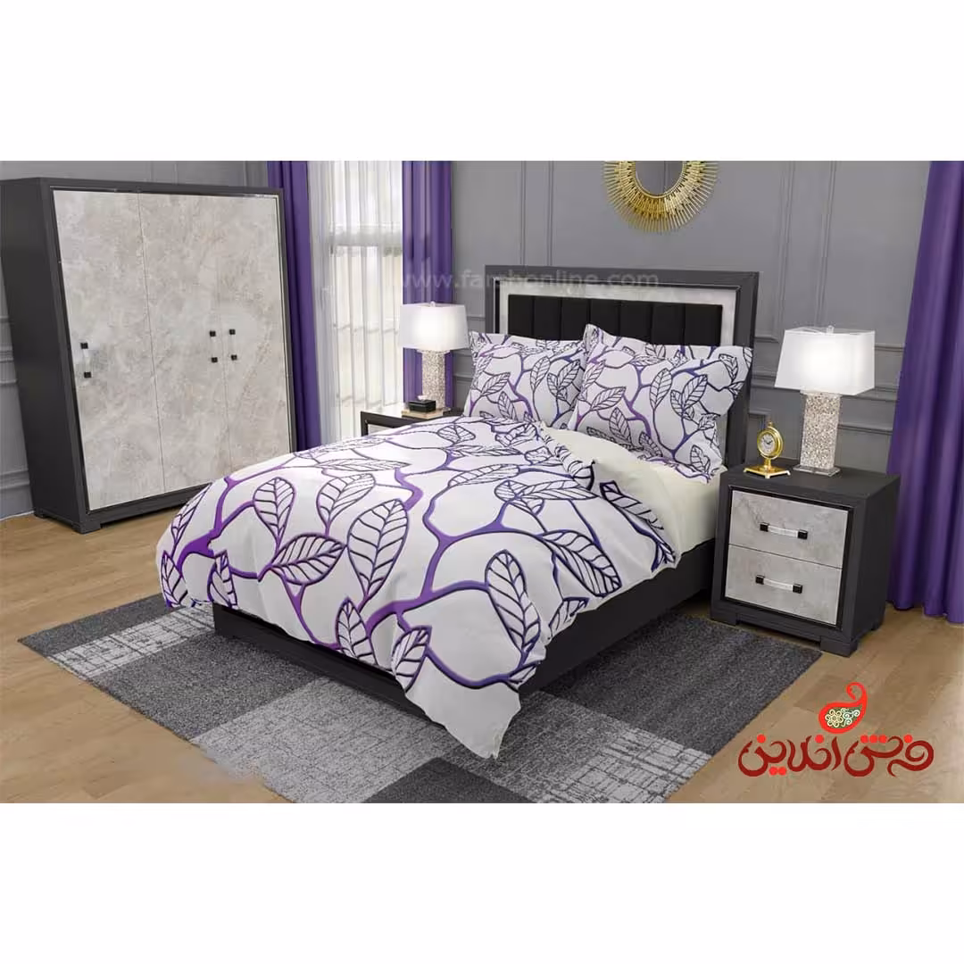 روتختی سه بعدی طرح برگ برگ بنفش پس زمینه سفید کد 3243