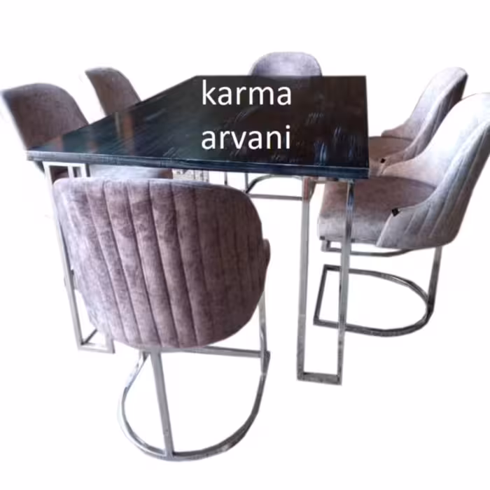 میز ناهار خوری استیل 8 نفره مدل کنزو  نقره ای طوسی  ارسال راااااااااااایگان برند کارما