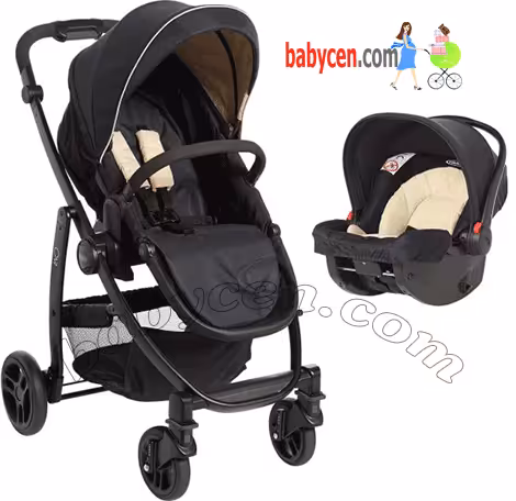 کالسکه کریر گراکو  مدل ایوو رنگ سورمه ای کرم با گرم کن پای کالسکه Graco Evo navy Sand