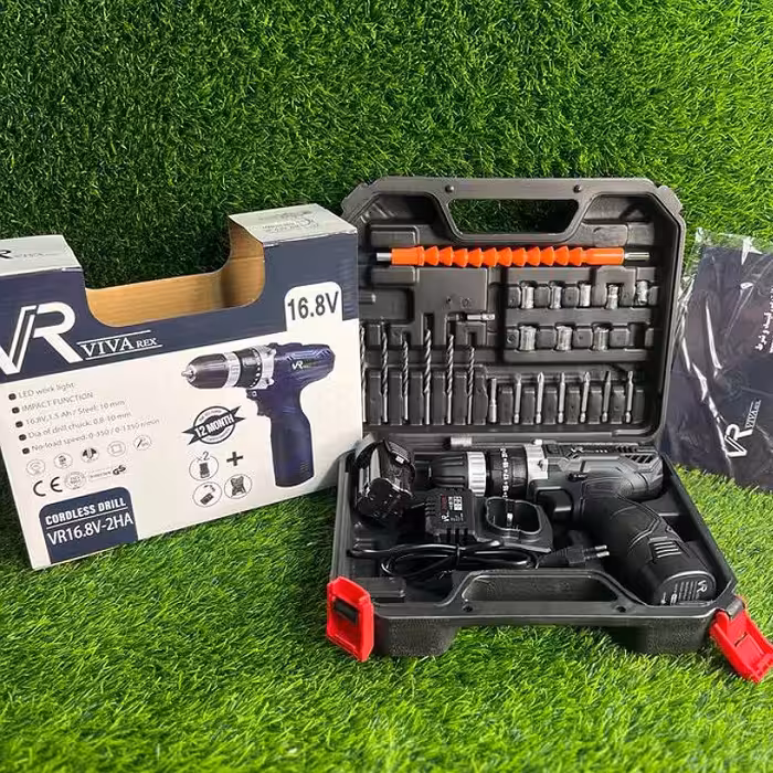 دریل شارژی 2 باطریه برندویوارکس دارای گارانتی 16 ولت باکلی لوازم بکس