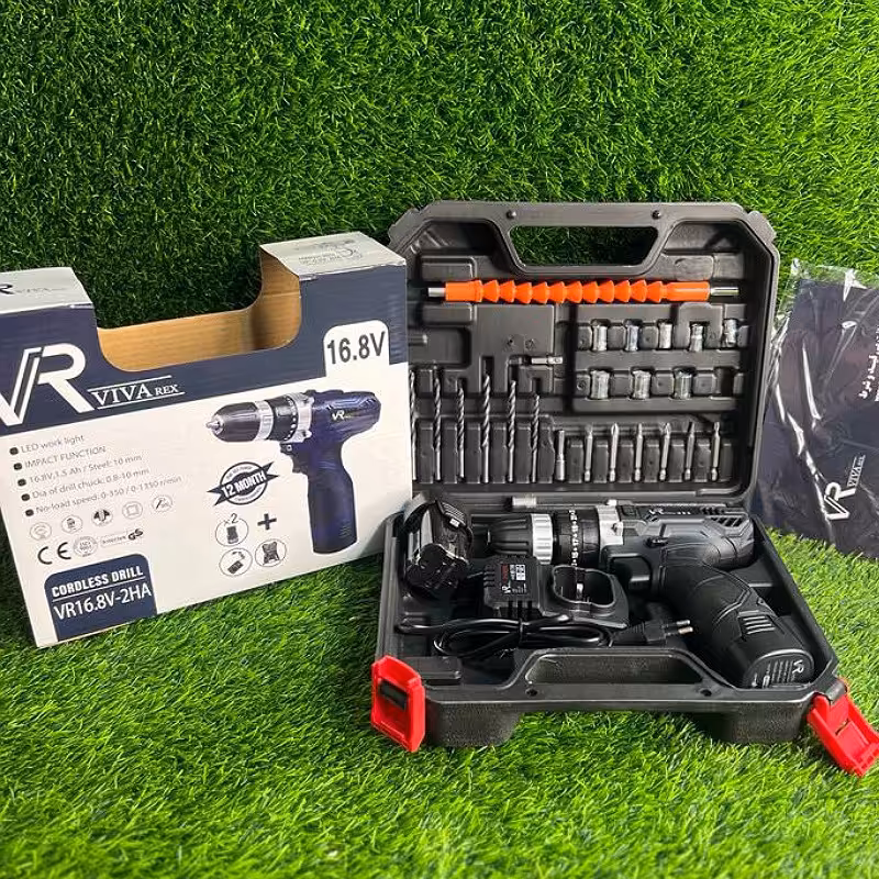 دریل شارژی 2 باطریه برندویوارکس دارای گارانتی 16 ولت باکلی لوازم بکس