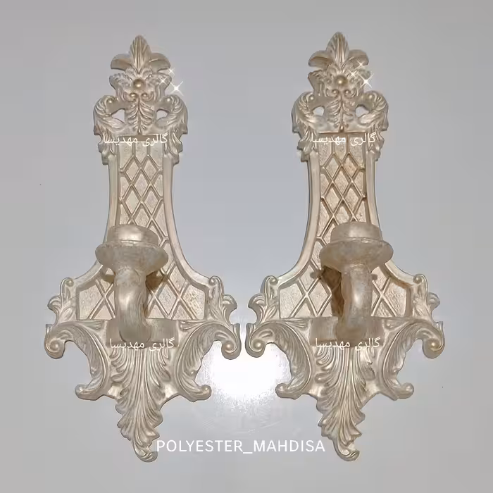 شمعدان دیواری شمعدان دیوارکوب 35سانتی پتینه سفیدطلایی