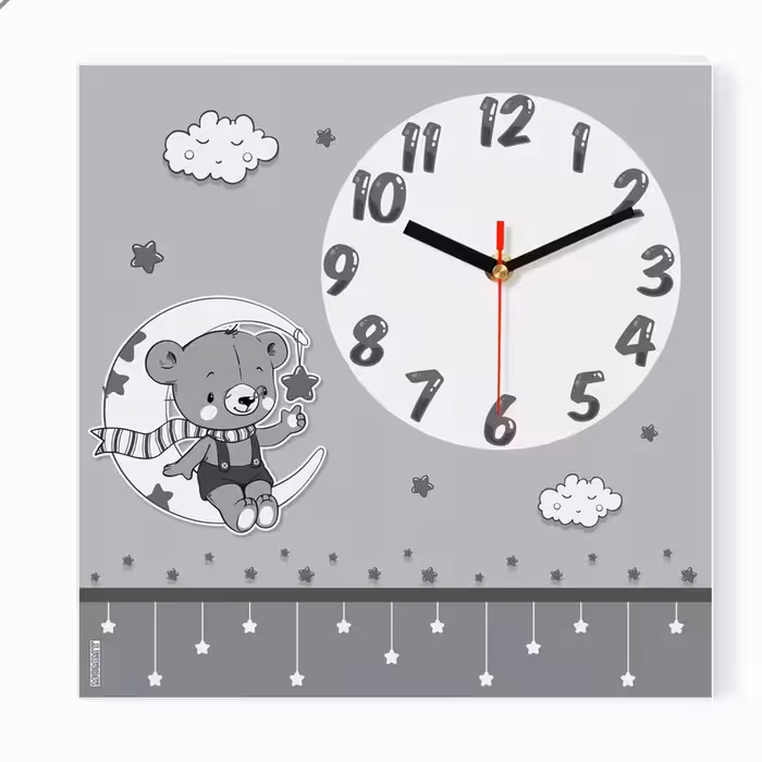ساعت دیواری اتاق کودک طرح خرس و ماه کد 4384