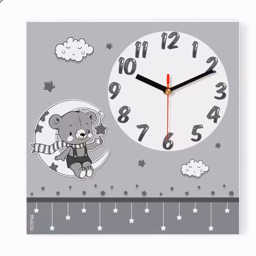 ساعت دیواری اتاق کودک طرح خرس و ماه کد 4384
