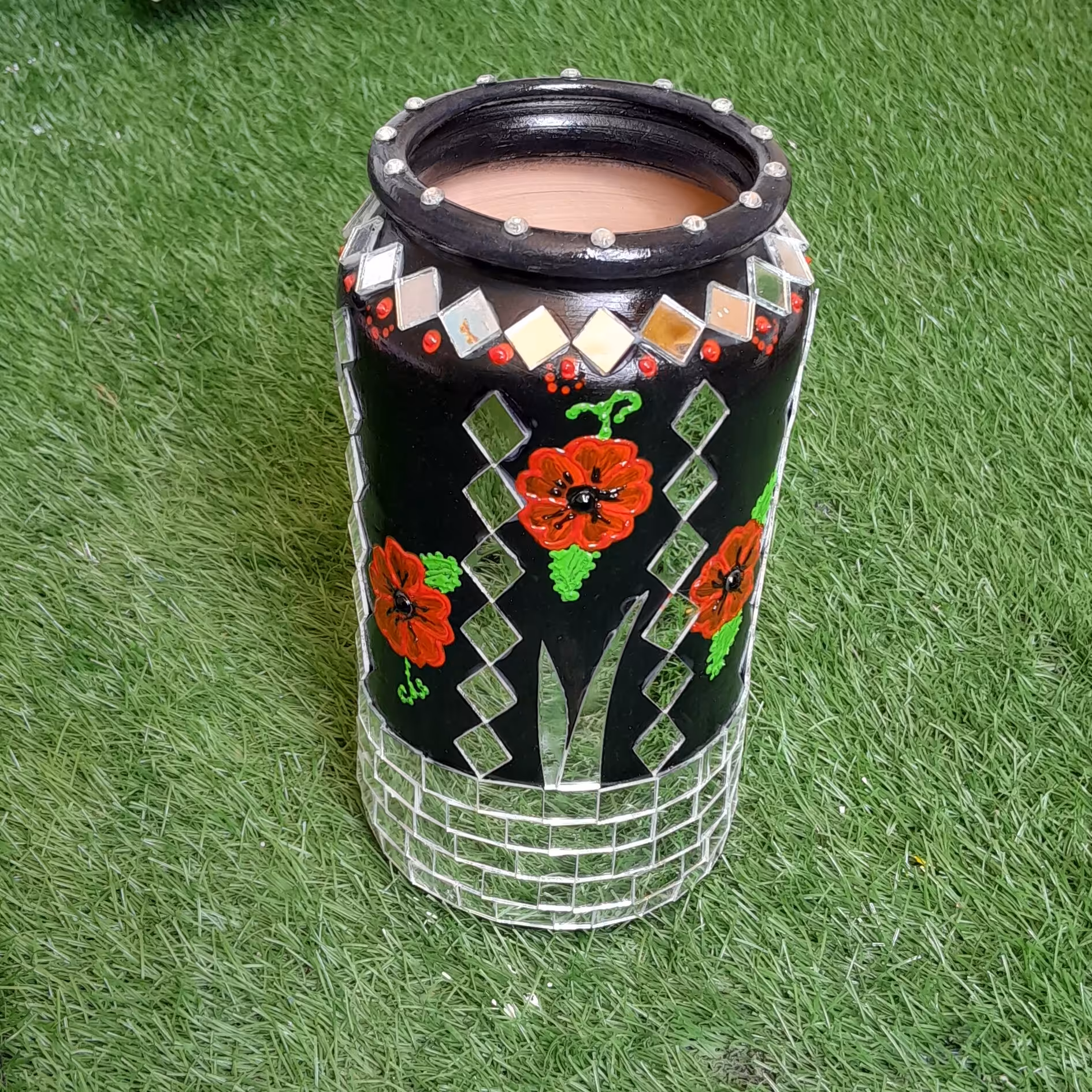 گلدان گل برجسته آینه کاری