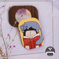 آینه جیبی طرح دختروگربه پیکسل ساز/جنس چوبی و نقاشی شده