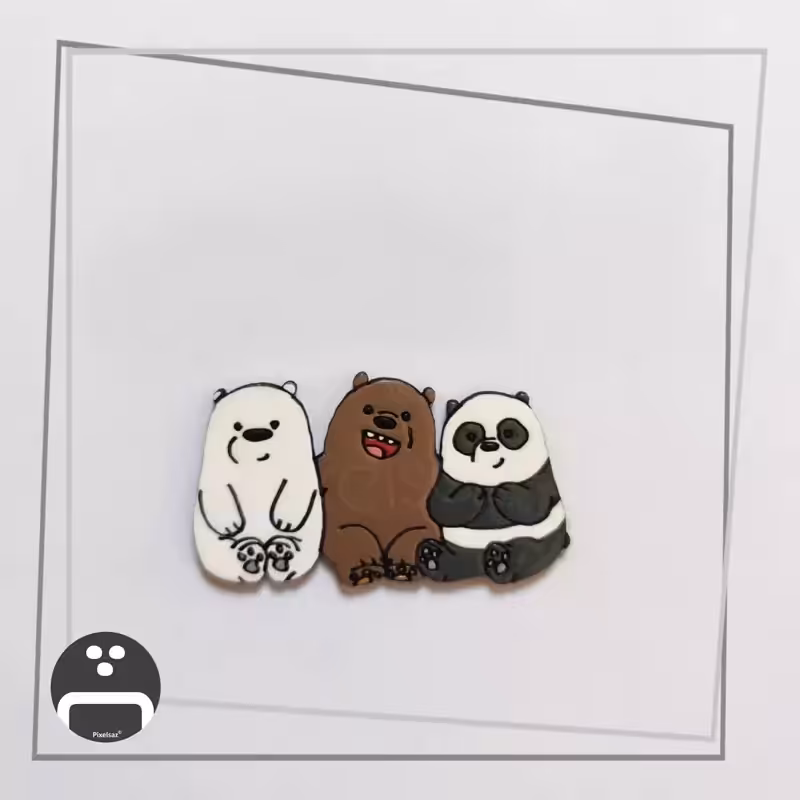 استیکر  - مگنت - پیکسل طرح سه خرس کله پوک پیکسل ساز - جنس چوبی و نقاشی شده - ضدآب