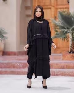 مانتو عبایی مزون دوز حریر جت بلک
