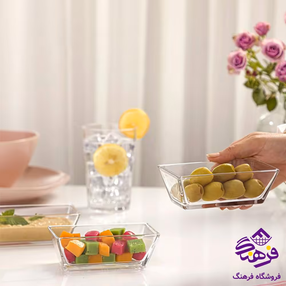 ظرف سرو مستطیل شیشه ای 6 عددی لیمون