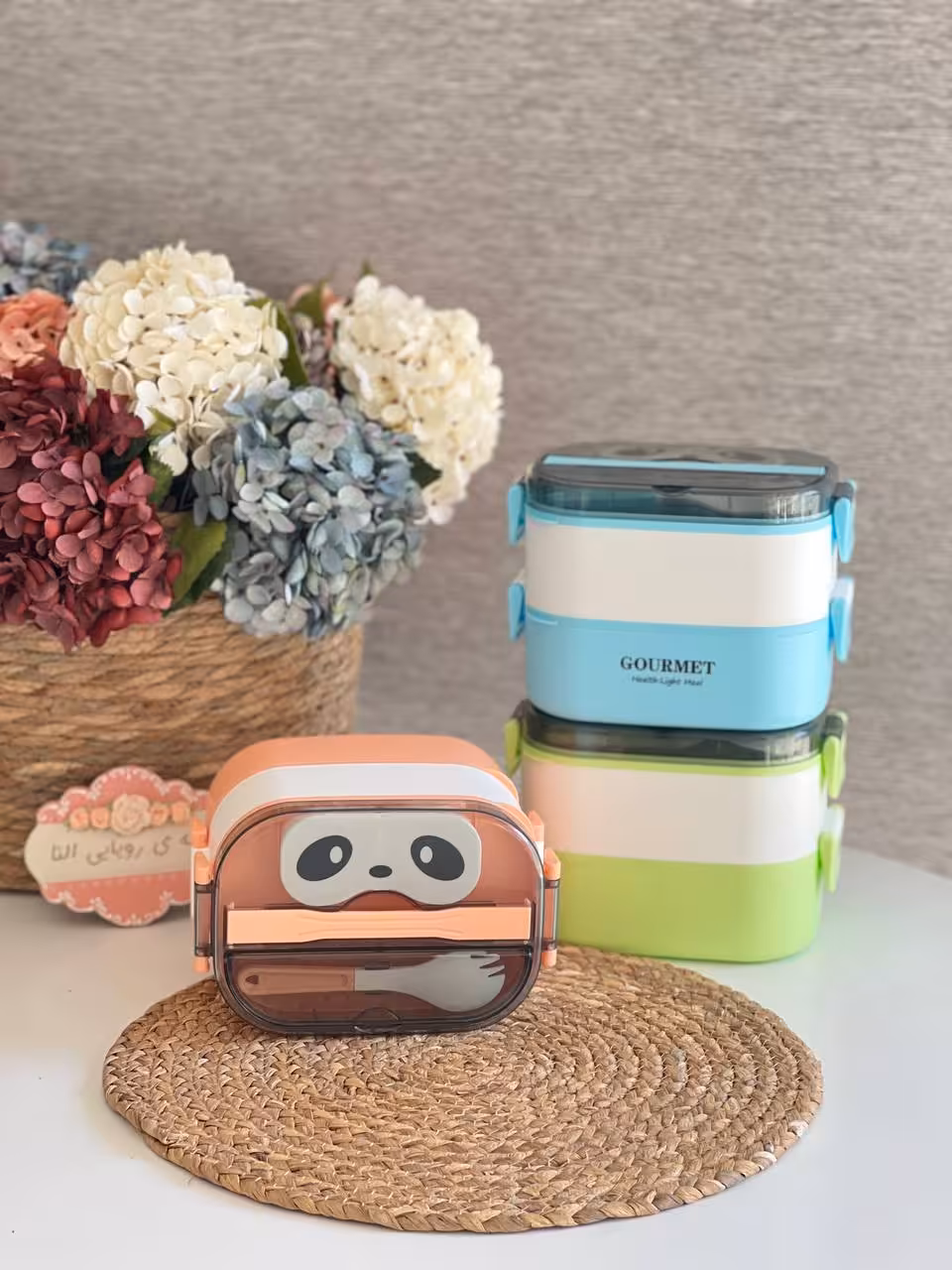 ظرف غذا پلاستیکی دو طبقه داخل استیل طرح پاندا کد 3509