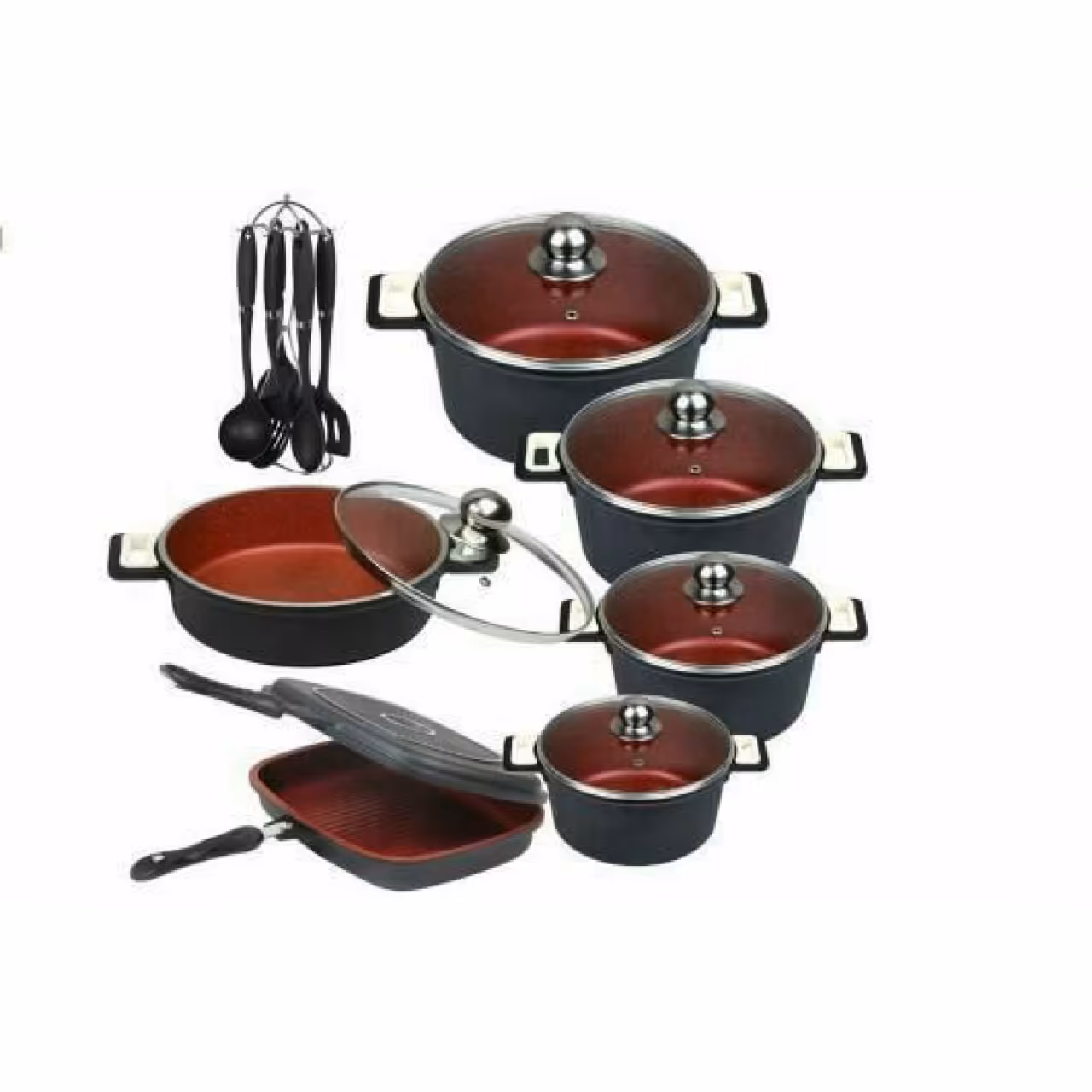 سرویس قابلمه چدن گرانیت 22 پارچه  برند تکنو طرح ونوس رنگ آلبالویی