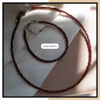 گردنبند و دستبند سنگ گارنت تراش سایز 3 میل با متریال استیل رنگ ثابت و ارسال رایگان (یاقوت گالری)