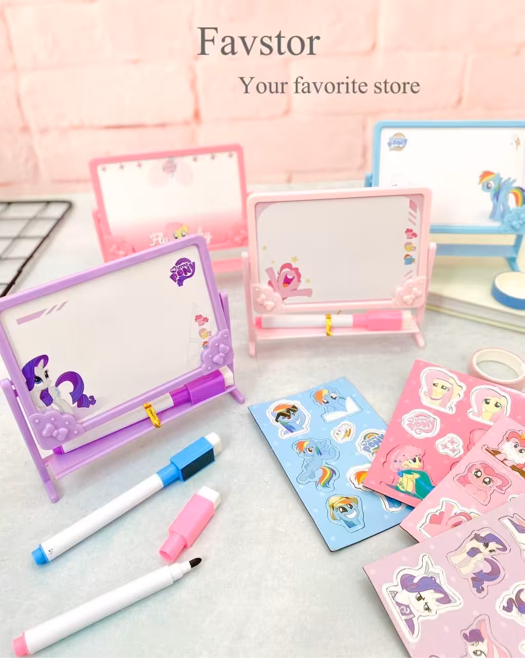 ست مینی تخته وایت برد دو رو، مگنت و ماژیک طرح پونی کد 1001