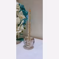 جاشمعی کریستالی مدل لاله تراش خورده درجه یک رنگ شامپاینی شمعدان کریستال رنگ کوره ای ارتفاع 7سانت