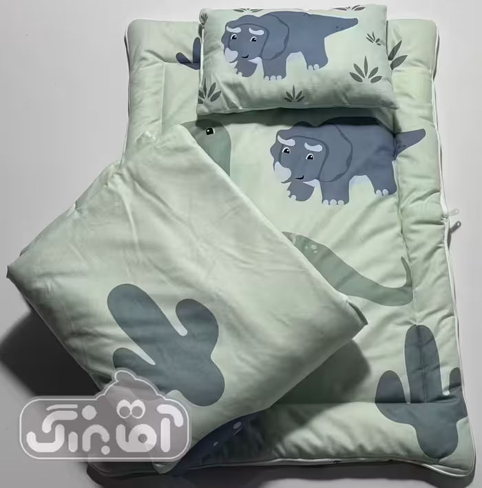 سرویس خواب مسافرتی کاراکو دو رو چاپ طرح دایناسور وکرگدن سبز
