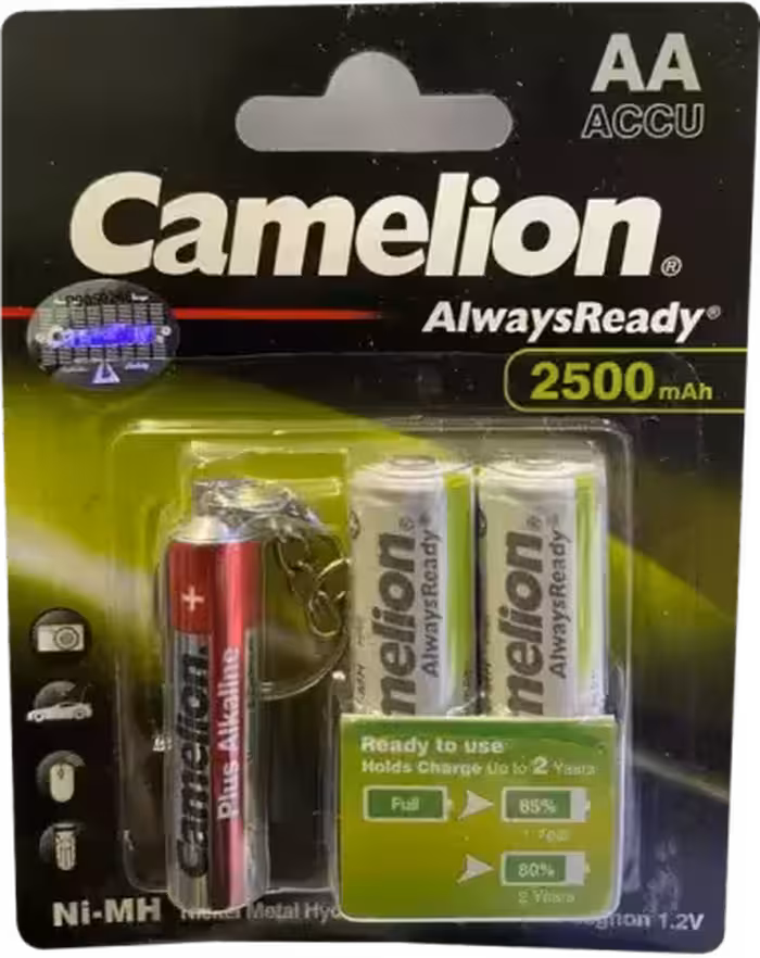 باتری قلمی قابل شارژ CAMELION ظرفیت 2500 میلی آمپر ساعت به همراه چراغ قوه
